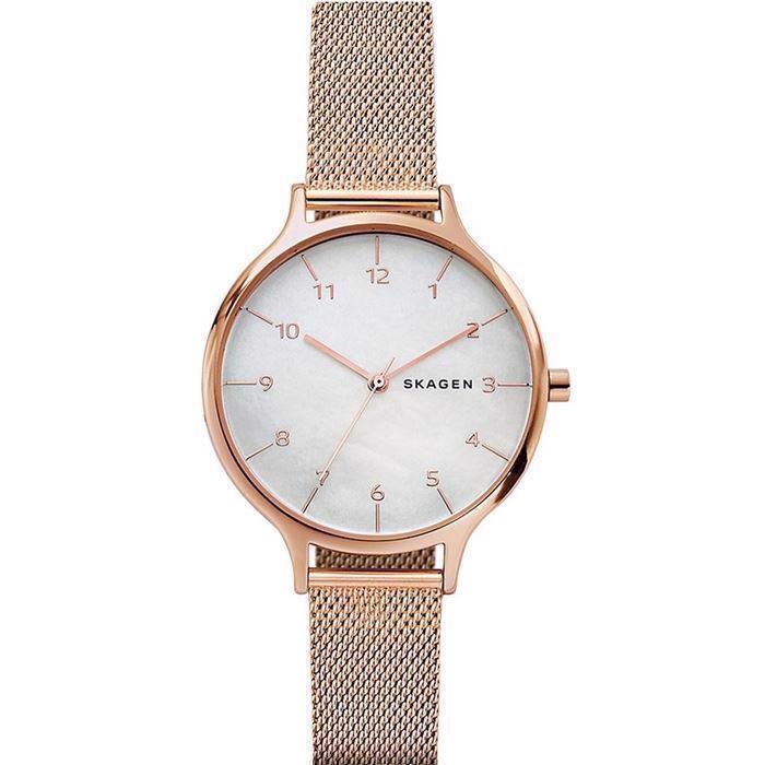 Image of Anita rosa forgyldt stål quartz med tre visere dame ur fra Skagen, SKW2633